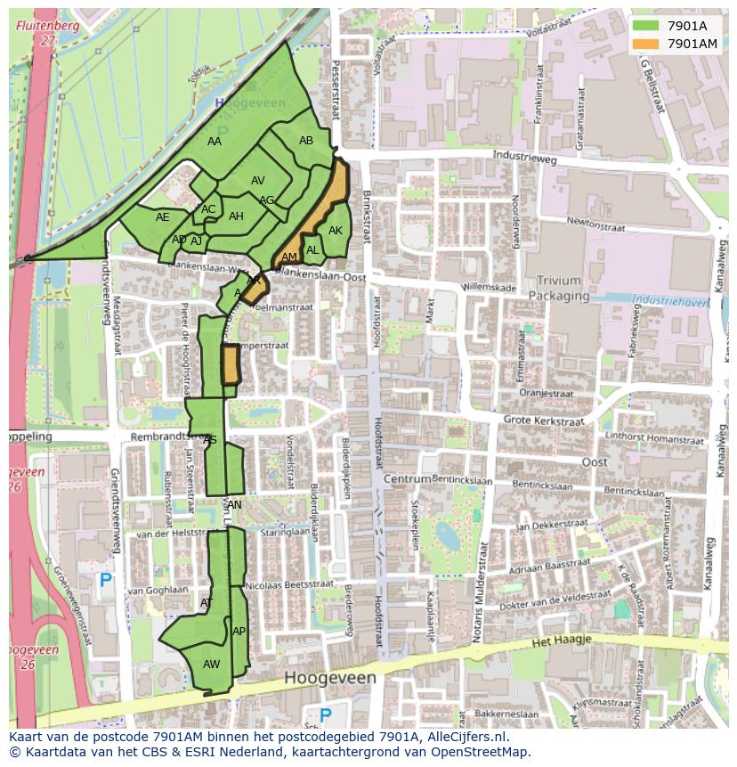 Afbeelding van het postcodegebied 7901 AM op de kaart.