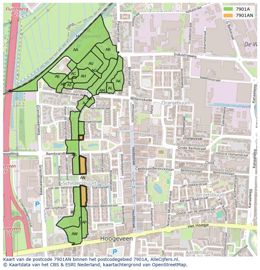 Afbeelding van het postcodegebied 7901 AN op de kaart.