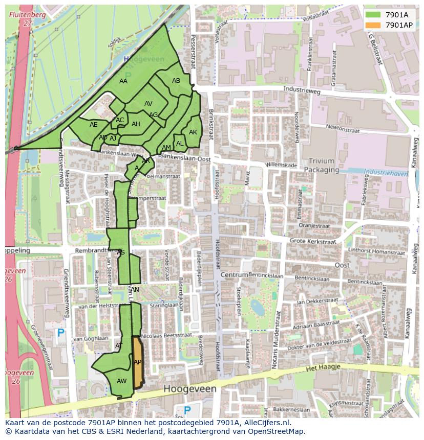 Afbeelding van het postcodegebied 7901 AP op de kaart.