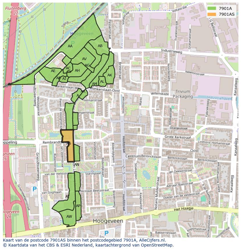Afbeelding van het postcodegebied 7901 AS op de kaart.