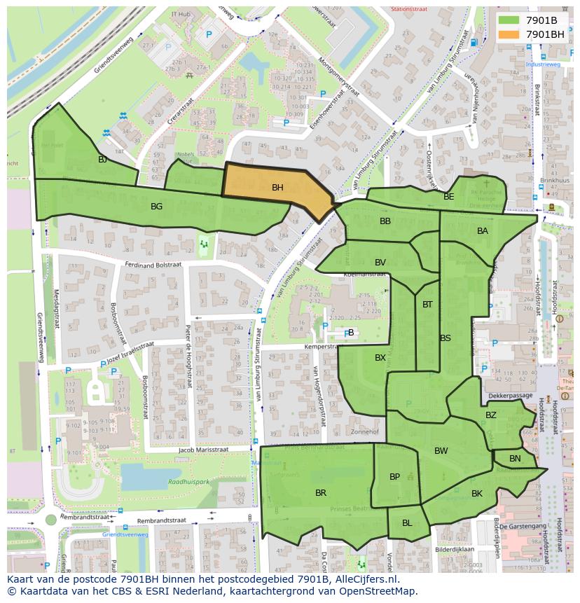 Afbeelding van het postcodegebied 7901 BH op de kaart.