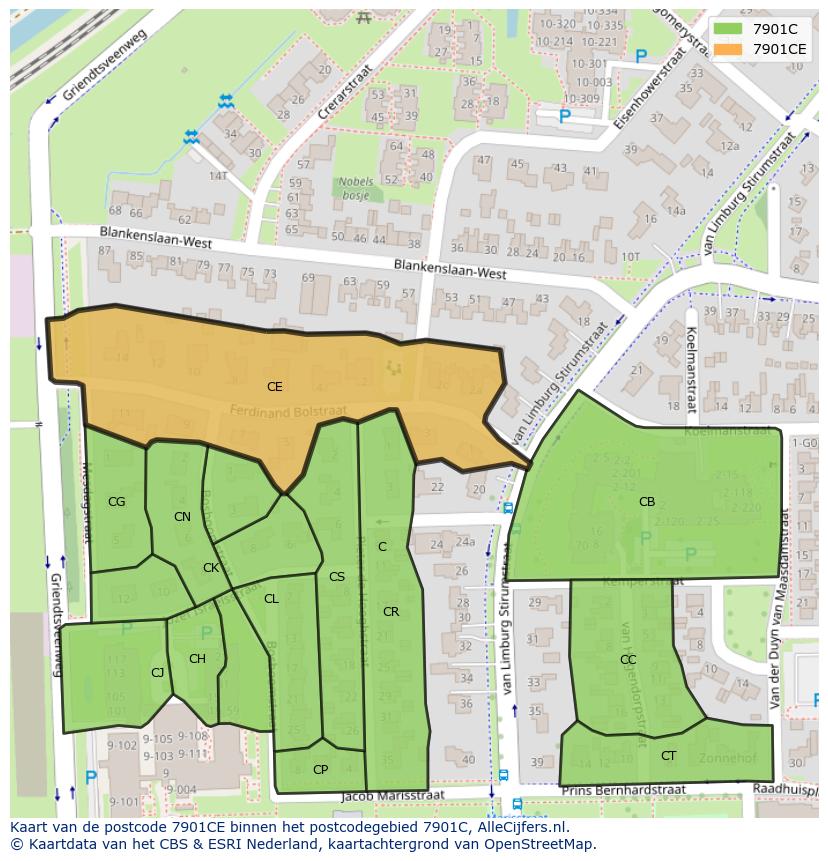 Afbeelding van het postcodegebied 7901 CE op de kaart.