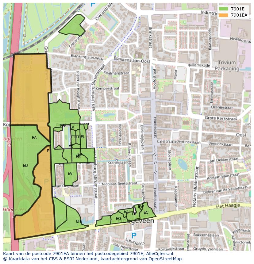 Afbeelding van het postcodegebied 7901 EA op de kaart.