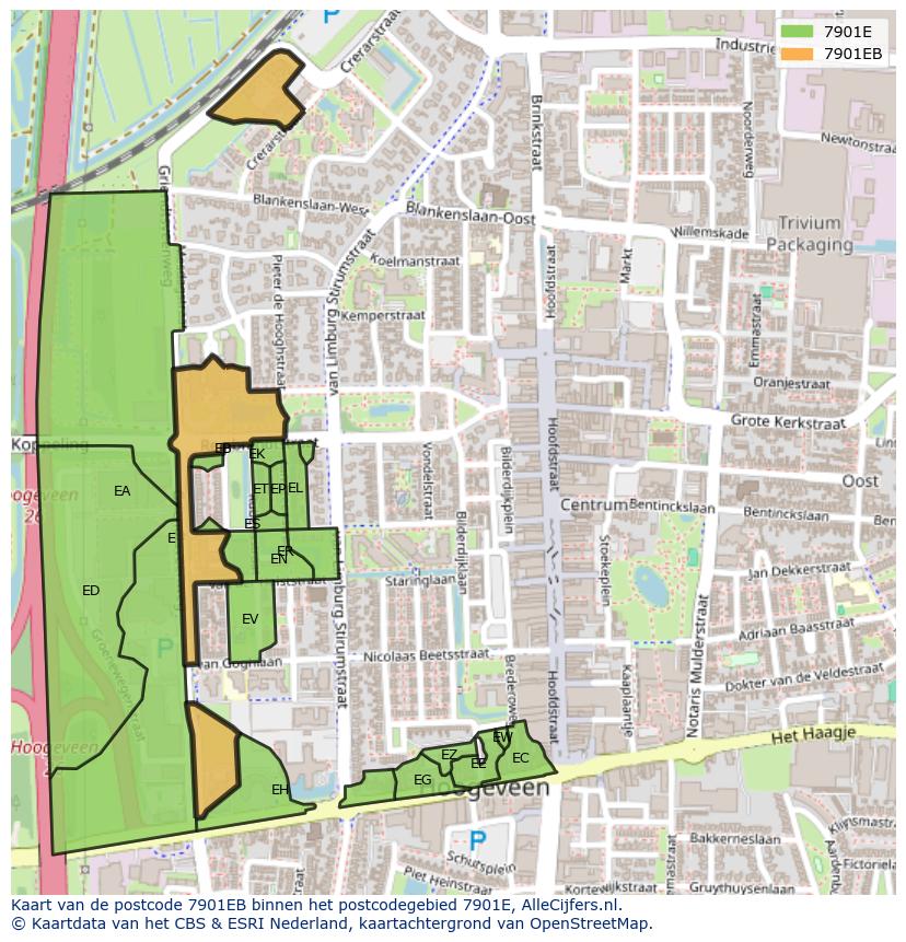 Afbeelding van het postcodegebied 7901 EB op de kaart.