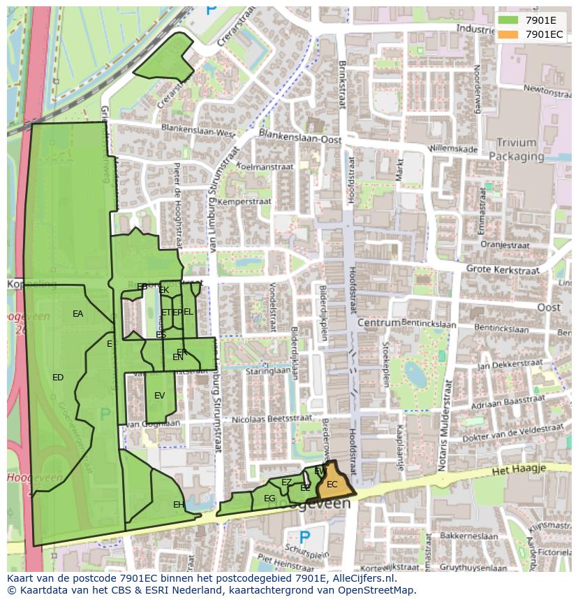 Afbeelding van het postcodegebied 7901 EC op de kaart.