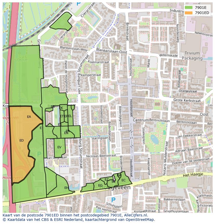 Afbeelding van het postcodegebied 7901 ED op de kaart.