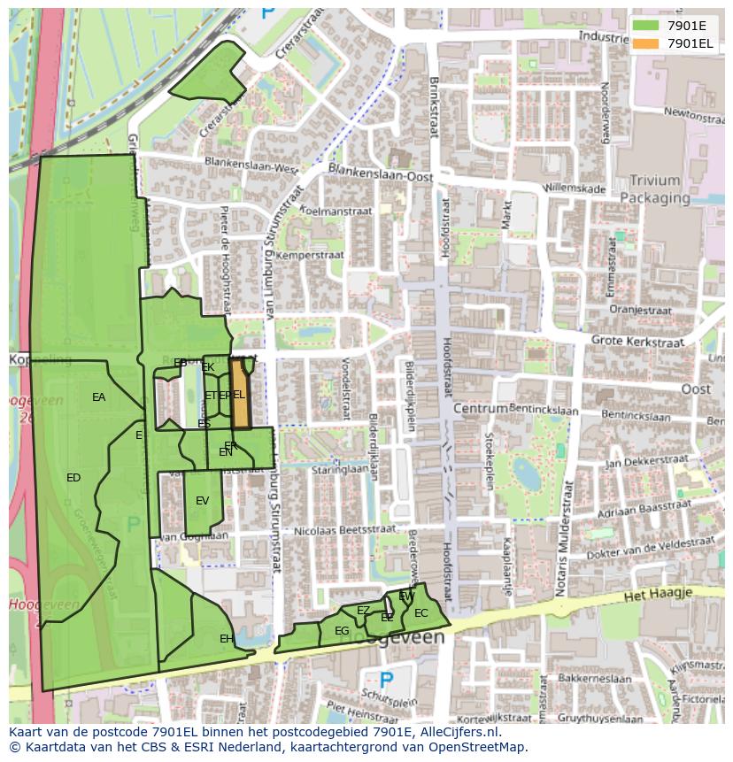 Afbeelding van het postcodegebied 7901 EL op de kaart.