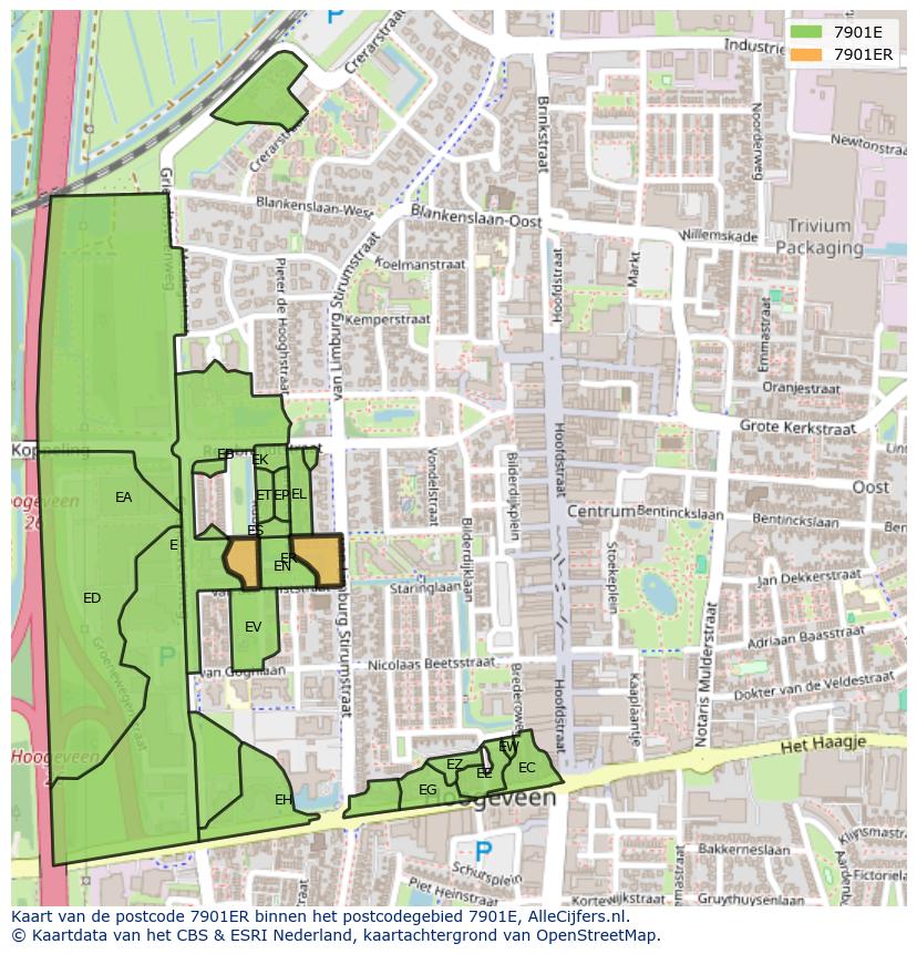 Afbeelding van het postcodegebied 7901 ER op de kaart.