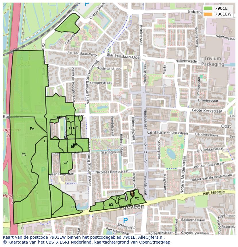 Afbeelding van het postcodegebied 7901 EW op de kaart.
