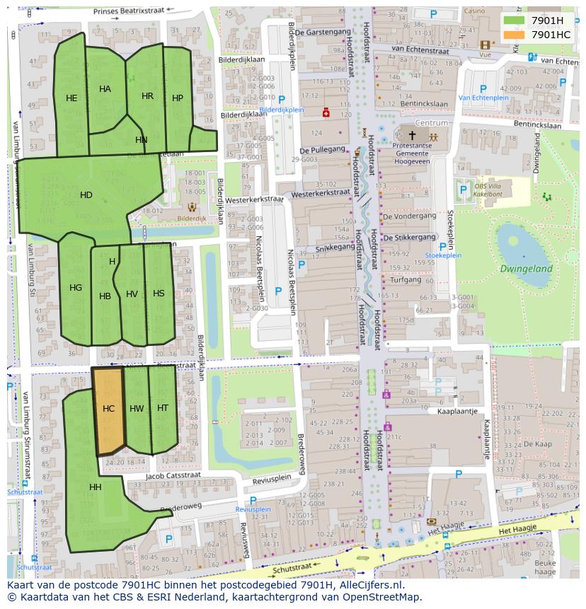 Afbeelding van het postcodegebied 7901 HC op de kaart.