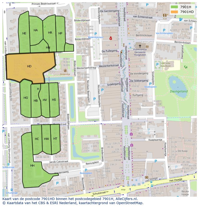 Afbeelding van het postcodegebied 7901 HD op de kaart.
