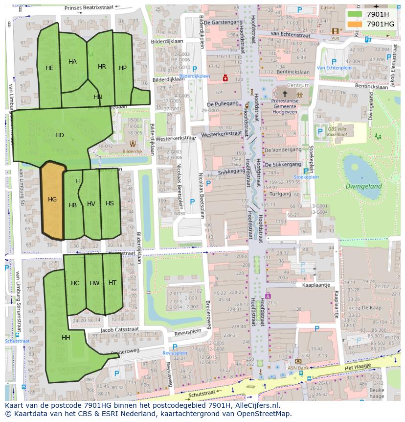 Afbeelding van het postcodegebied 7901 HG op de kaart.