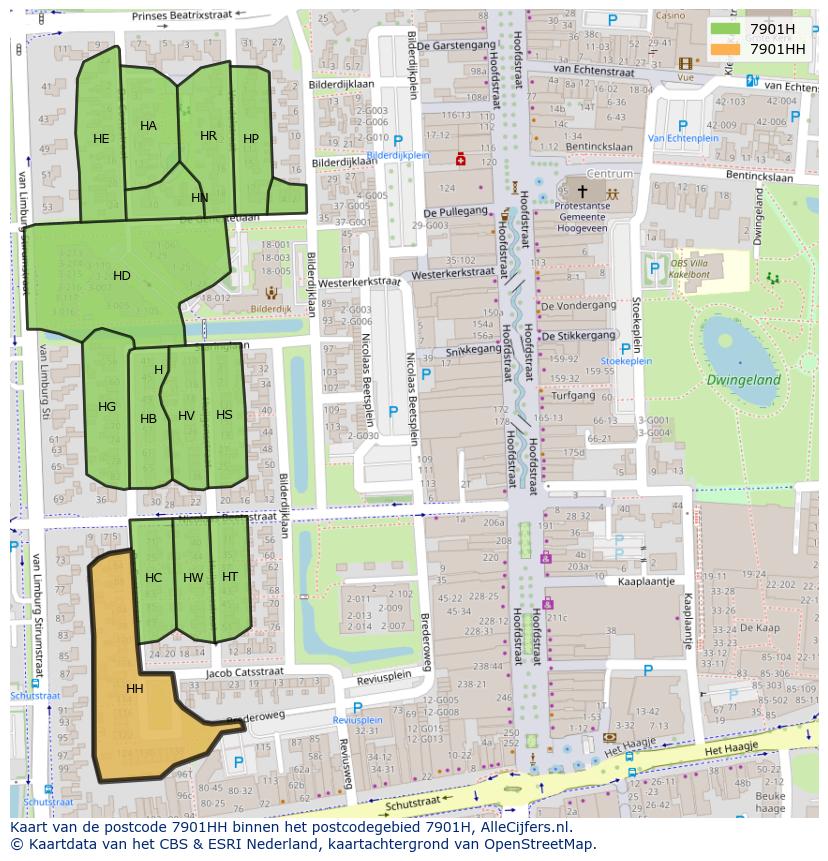 Afbeelding van het postcodegebied 7901 HH op de kaart.