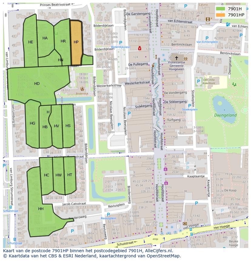 Afbeelding van het postcodegebied 7901 HP op de kaart.
