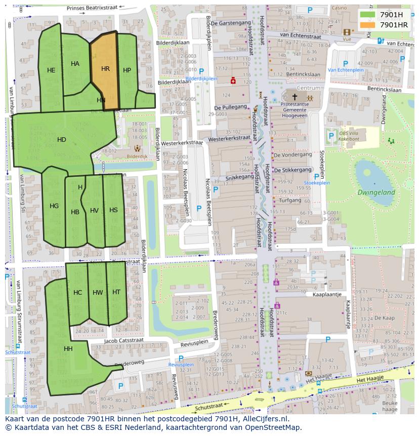 Afbeelding van het postcodegebied 7901 HR op de kaart.