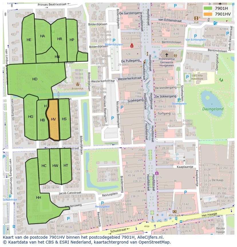 Afbeelding van het postcodegebied 7901 HV op de kaart.