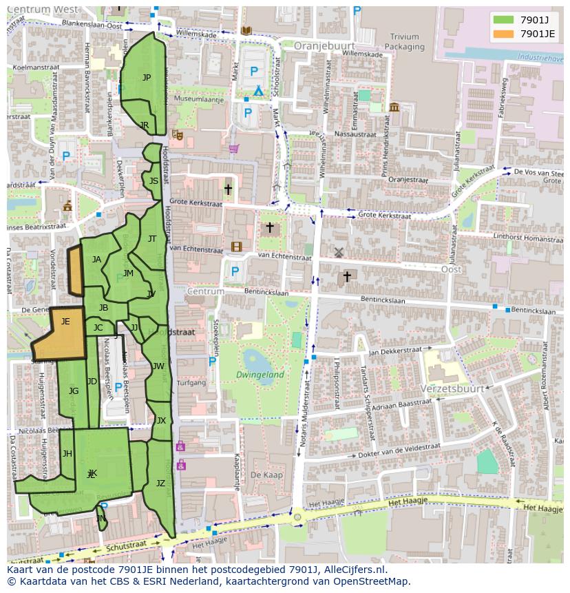 Afbeelding van het postcodegebied 7901 JE op de kaart.