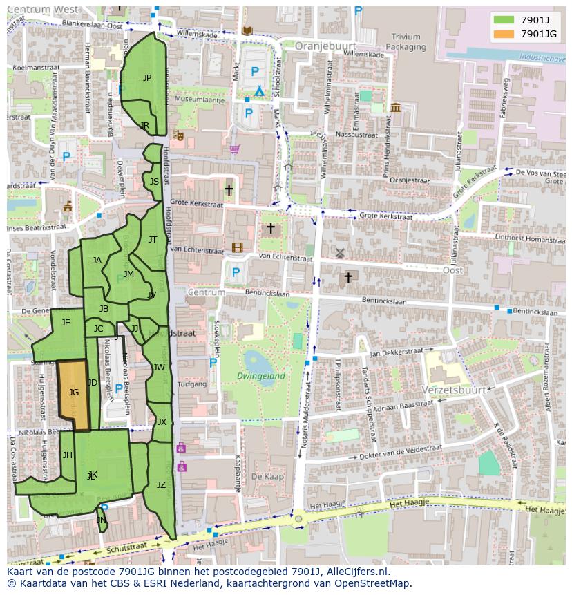 Afbeelding van het postcodegebied 7901 JG op de kaart.