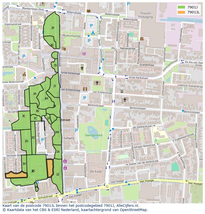 Afbeelding van het postcodegebied 7901 JL op de kaart.