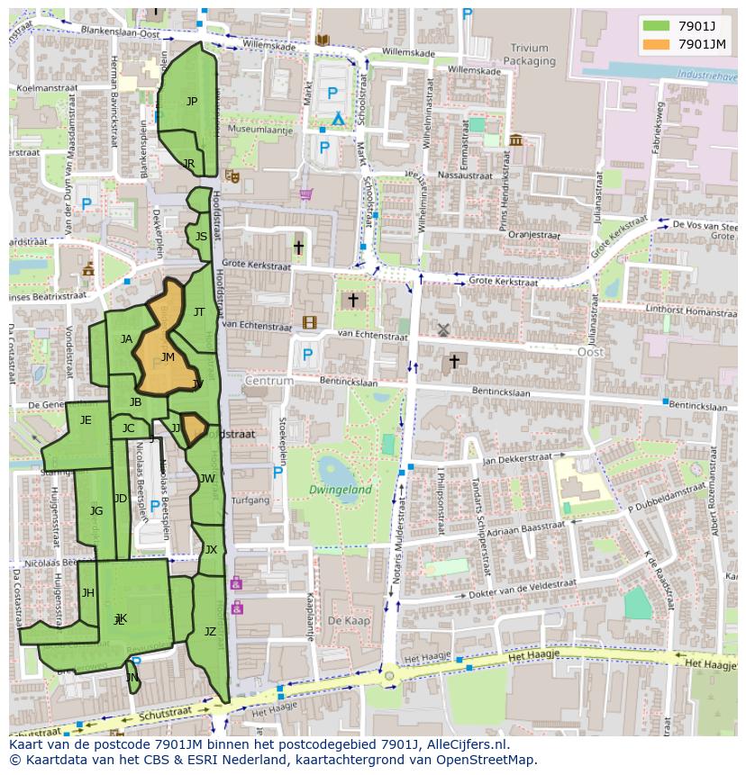 Afbeelding van het postcodegebied 7901 JM op de kaart.