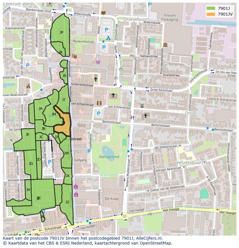 Afbeelding van het postcodegebied 7901 JV op de kaart.