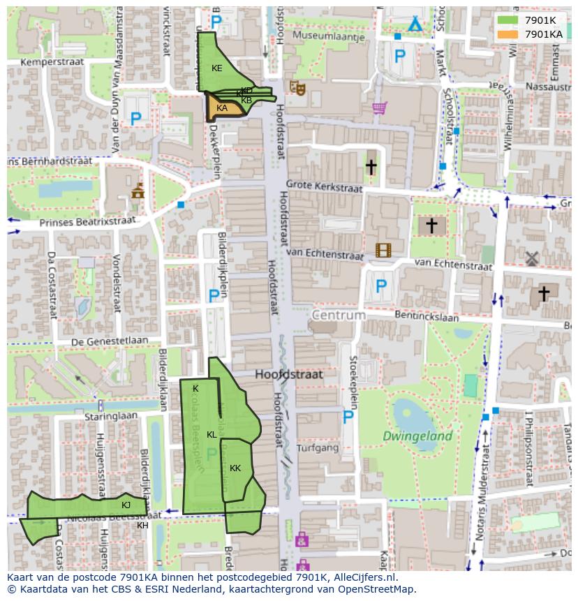 Afbeelding van het postcodegebied 7901 KA op de kaart.