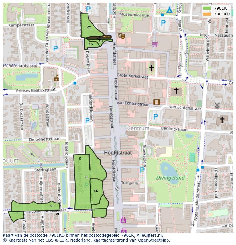 Afbeelding van het postcodegebied 7901 KD op de kaart.