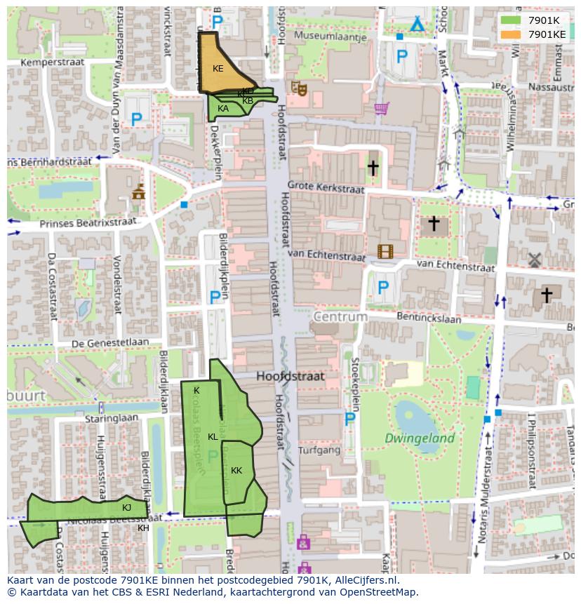 Afbeelding van het postcodegebied 7901 KE op de kaart.