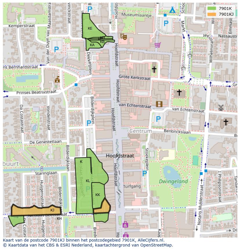 Afbeelding van het postcodegebied 7901 KJ op de kaart.