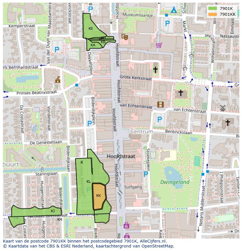 Afbeelding van het postcodegebied 7901 KK op de kaart.