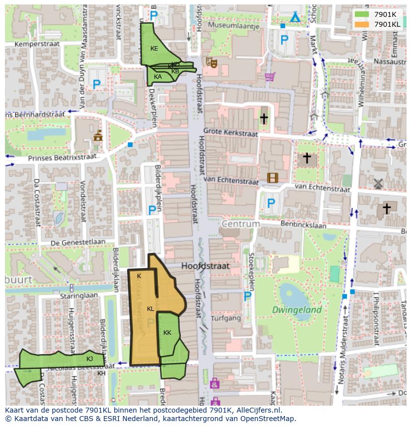 Afbeelding van het postcodegebied 7901 KL op de kaart.
