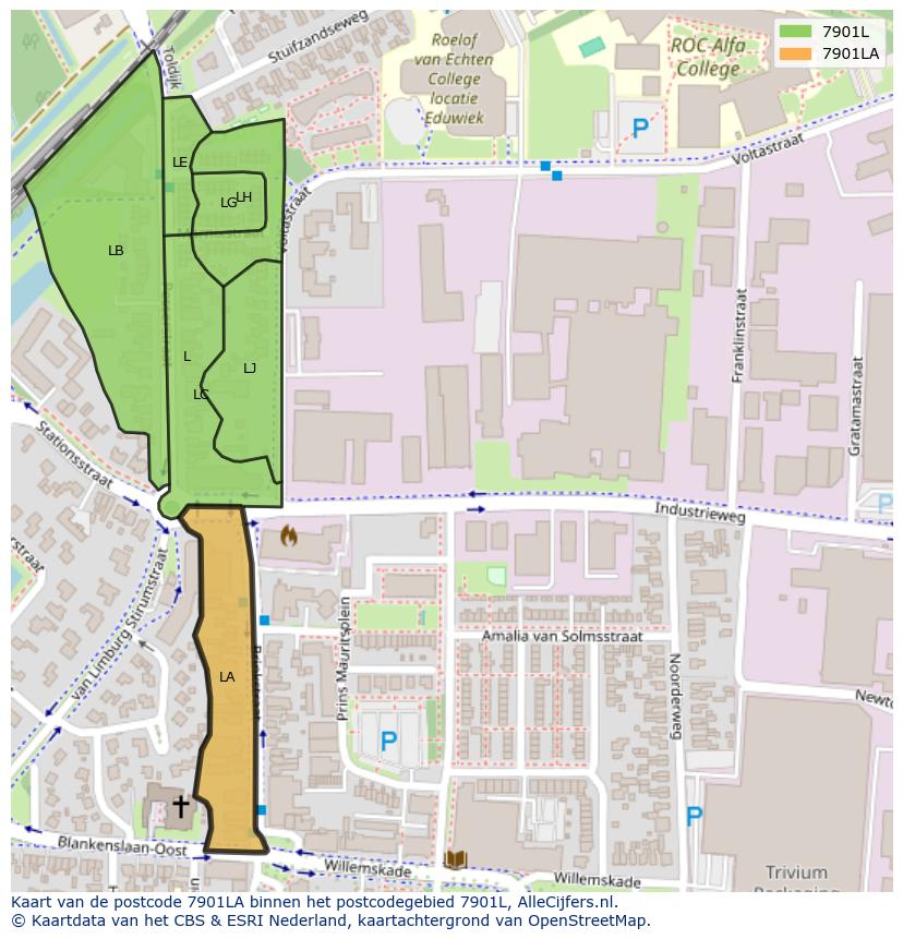 Afbeelding van het postcodegebied 7901 LA op de kaart.