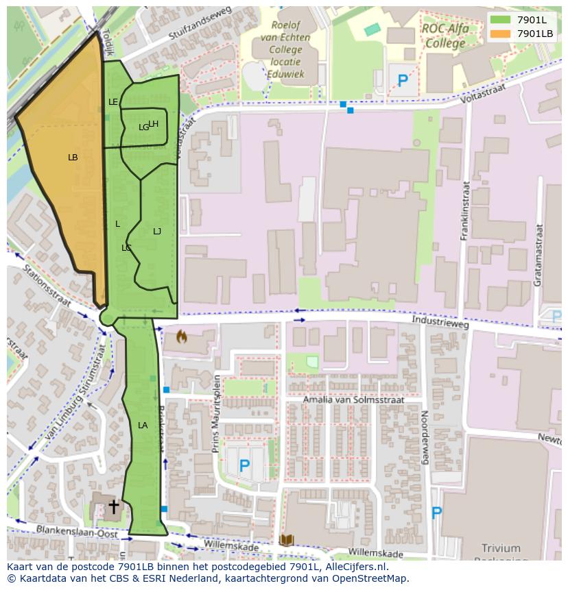 Afbeelding van het postcodegebied 7901 LB op de kaart.