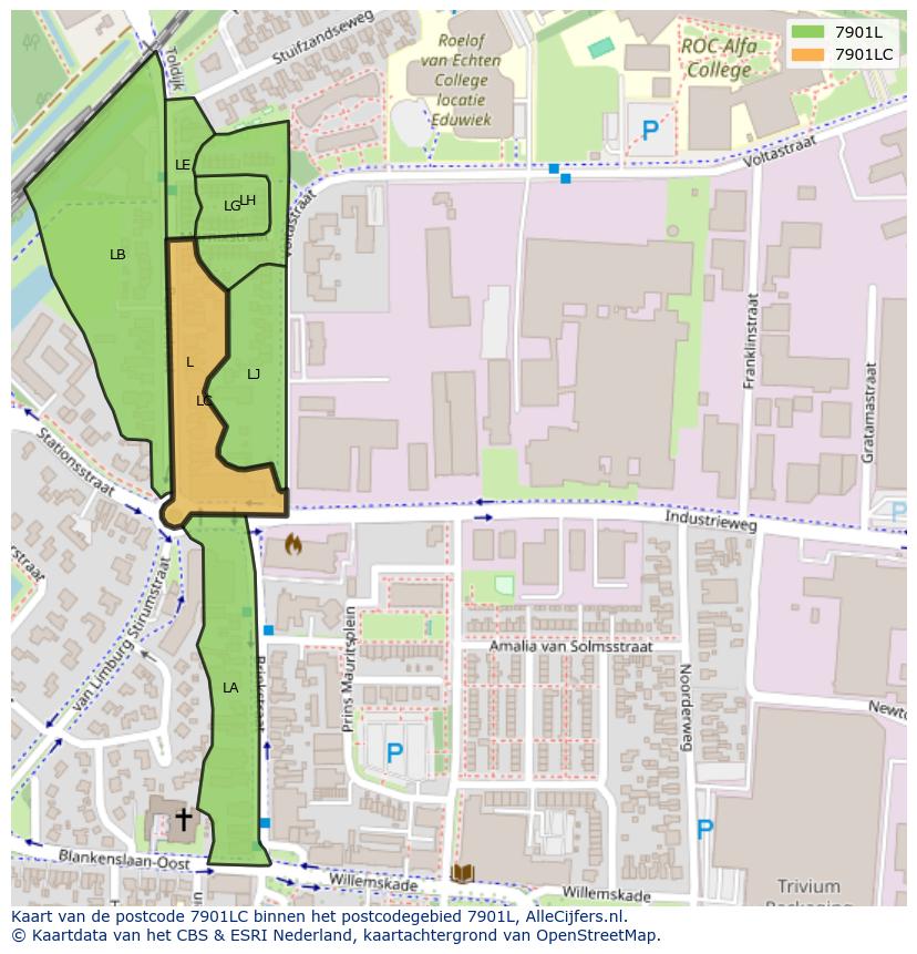 Afbeelding van het postcodegebied 7901 LC op de kaart.