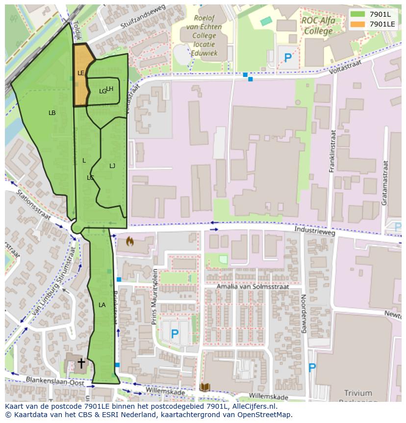 Afbeelding van het postcodegebied 7901 LE op de kaart.