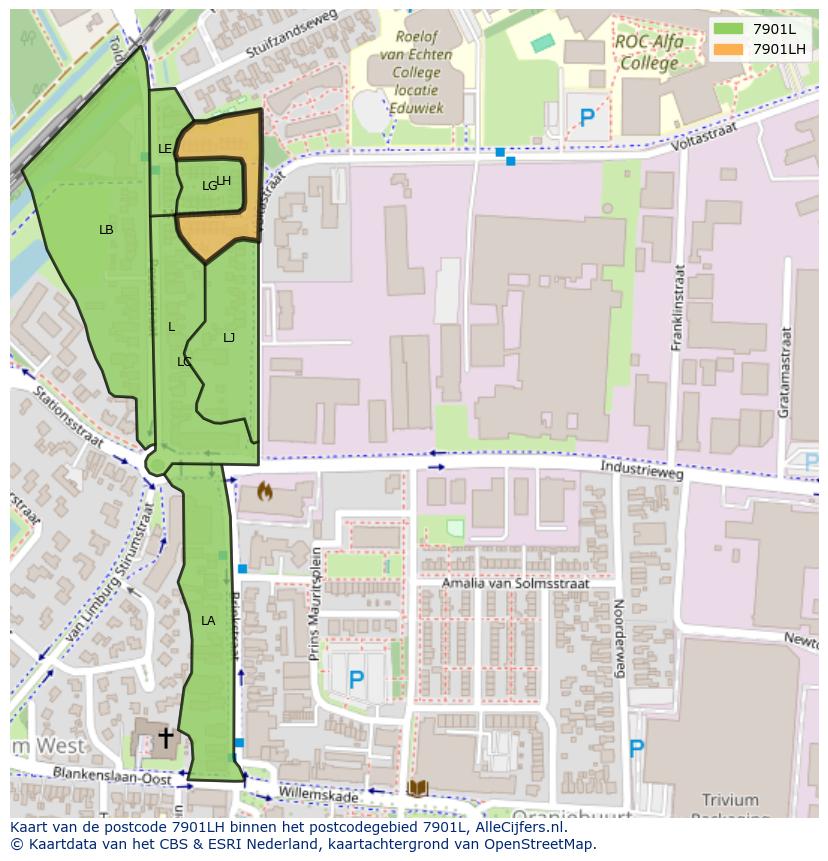 Afbeelding van het postcodegebied 7901 LH op de kaart.