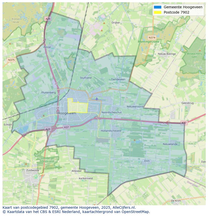 Afbeelding van het postcodegebied 7902 op de kaart.