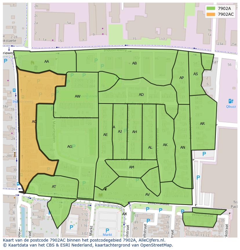Afbeelding van het postcodegebied 7902 AC op de kaart.