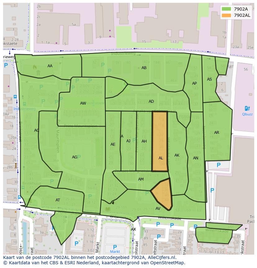 Afbeelding van het postcodegebied 7902 AL op de kaart.