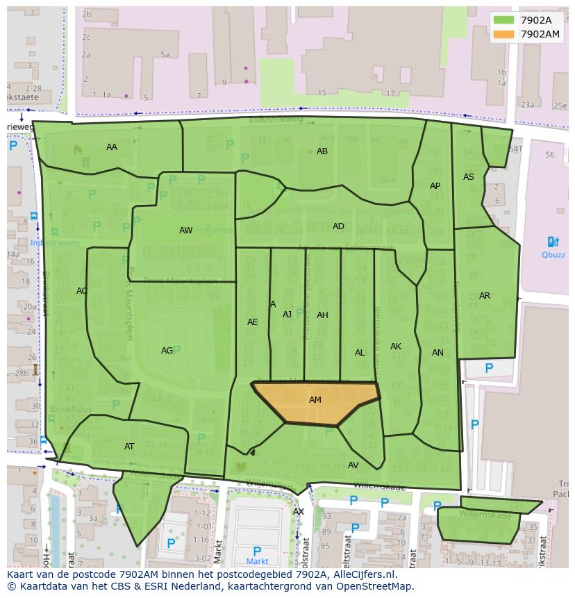 Afbeelding van het postcodegebied 7902 AM op de kaart.