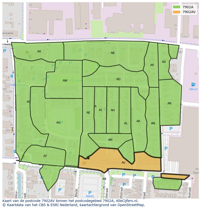 Afbeelding van het postcodegebied 7902 AV op de kaart.