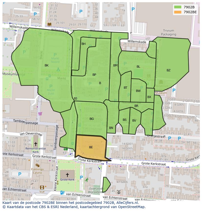 Afbeelding van het postcodegebied 7902 BE op de kaart.