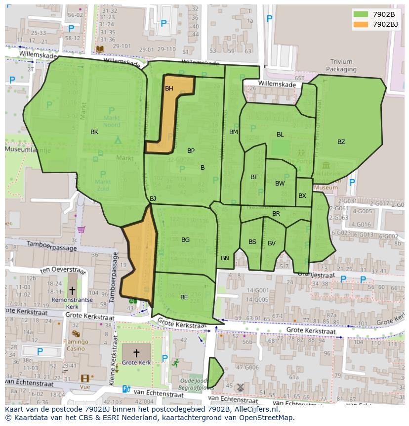 Afbeelding van het postcodegebied 7902 BJ op de kaart.
