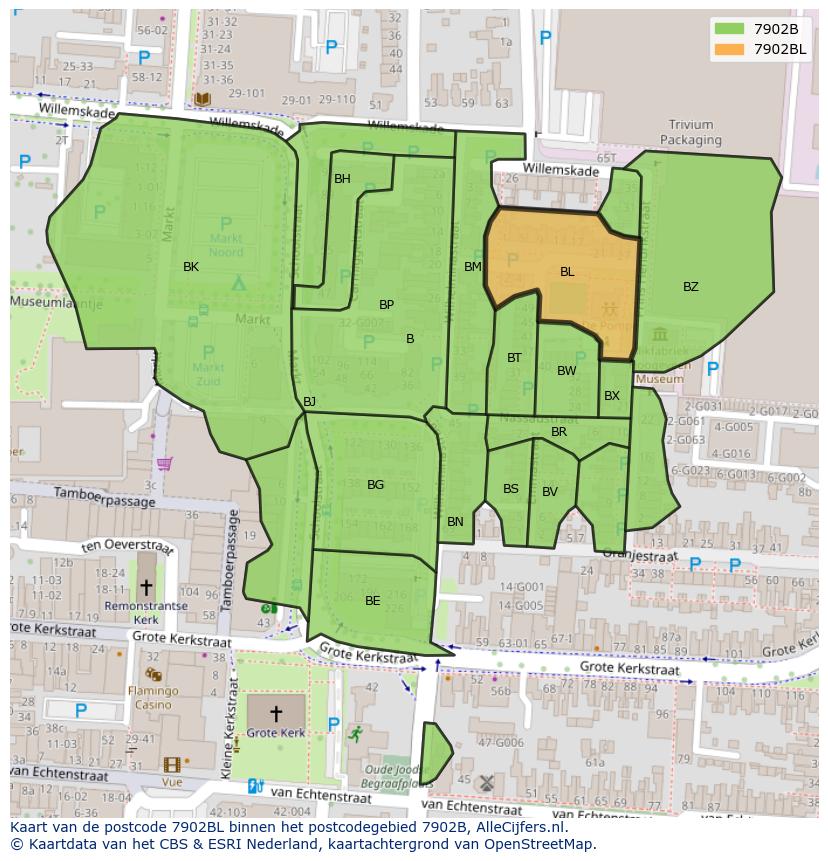 Afbeelding van het postcodegebied 7902 BL op de kaart.