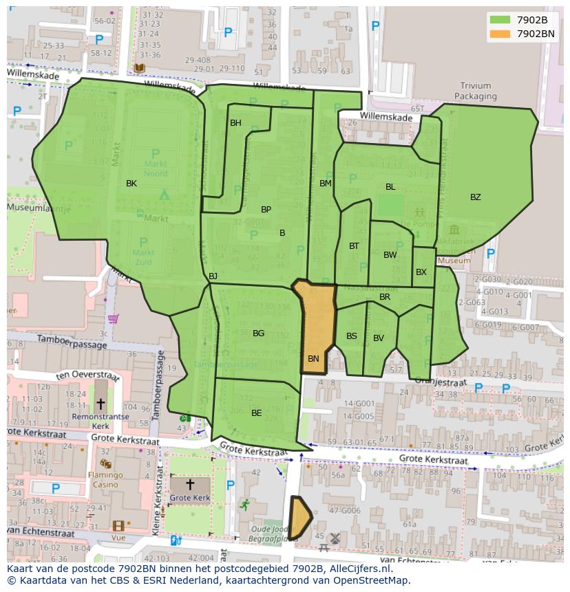 Afbeelding van het postcodegebied 7902 BN op de kaart.