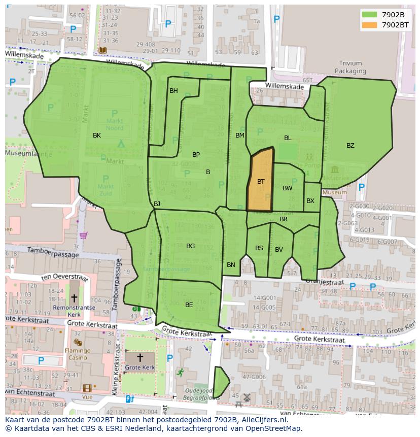 Afbeelding van het postcodegebied 7902 BT op de kaart.