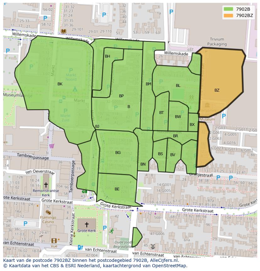 Afbeelding van het postcodegebied 7902 BZ op de kaart.