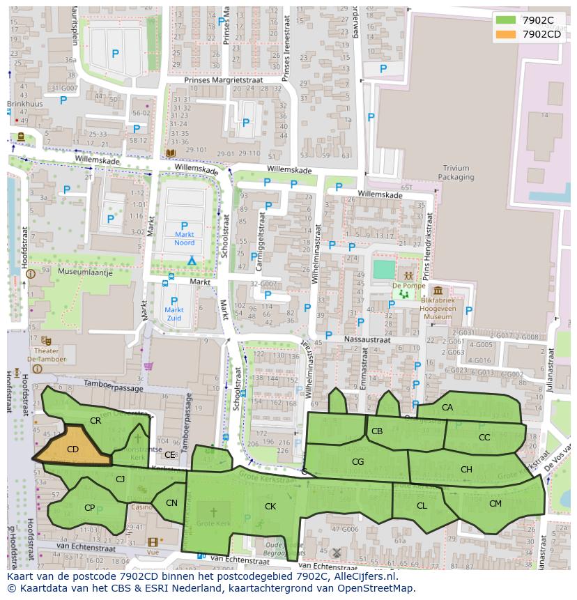 Afbeelding van het postcodegebied 7902 CD op de kaart.