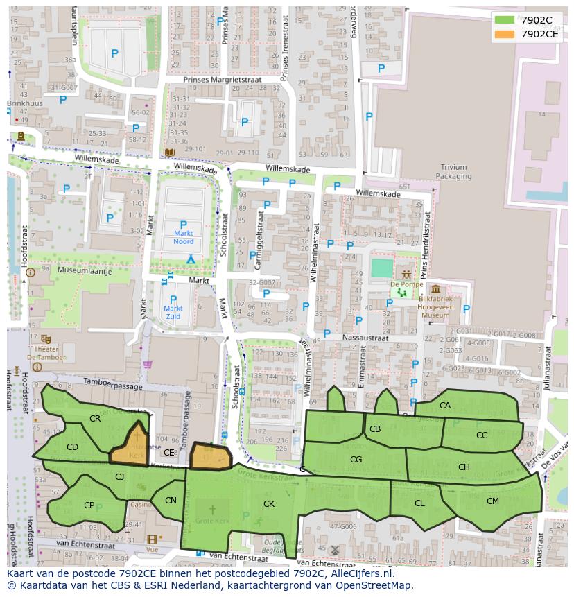 Afbeelding van het postcodegebied 7902 CE op de kaart.