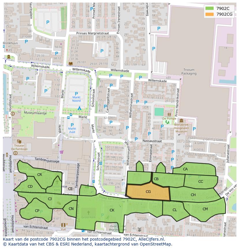 Afbeelding van het postcodegebied 7902 CG op de kaart.